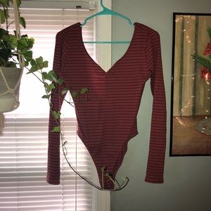 rose pink and black striped bodysuit from UO